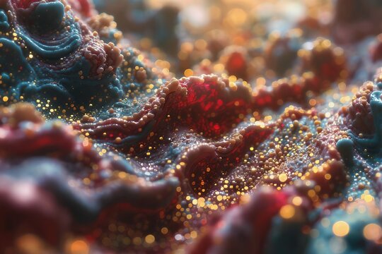 Abstract Microscopic Landscape with Vibrant Colors and Light