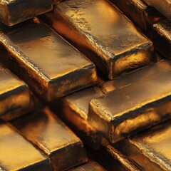 Poster - seamless texture detailed of gold bars stacked closely together, showcasing a design perfect for backgrounds or patterns in various creative projects.