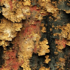 Fototapete - seamless background texture this showcases a pattern of cracked paint in earthy yellow and red hues. it is ideal for use various creative projects digital designs.