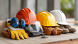 © andrew - Safety helmet safety shoes safety belt earmuffs earplugs gas mask dust mask goggles cutresistant glovesSafety protection equipment no one