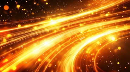 Fototapete - Abstract swirling golden light trails and particles on black background.