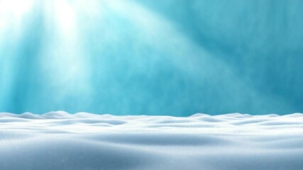 Poster - Winter Wonderland Backdrop: A pristine expanse of glistening snow meets a soft, bright blue sky, illuminated by a radiant sunbeam.  Perfect for showcasing winter products or holiday themes.