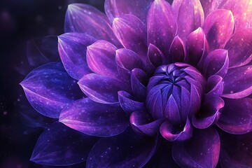 elegant purple dahlia showcases an intricate petal arrangement with cosmic dust sparkling throughout