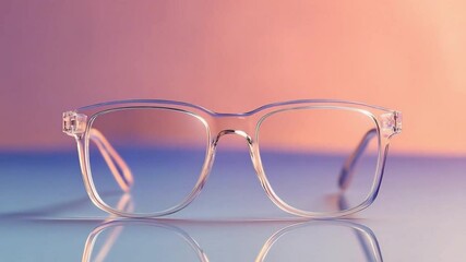Poster - Transparent Eyeglasses in Pastel Light: The image of spectacles. Soft hues of pastel light reflect a clean and contemporary design. A subtle interplay of light