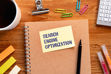 Poster - there is sticky note with the word search engine optimization. it is as an eye-catching image.