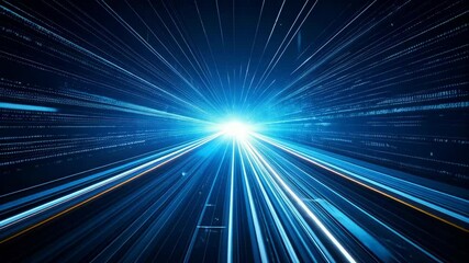 Poster - Abstract blue technology background with data streams converging at a central light source