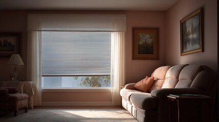 Aufkleber - A living room shows a blind in a window