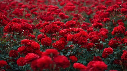 Poster - A sea of red roses in full bloom, floral background concept