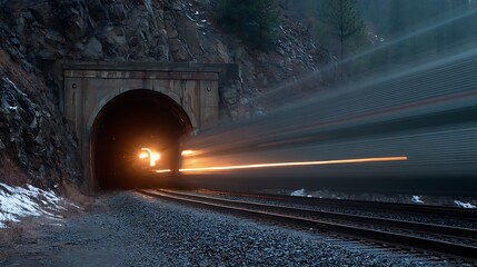 Aufkleber - A train travels through a tunnel, highlight color contrast photography