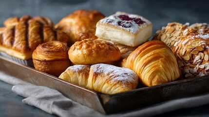 Poster - An assortment of freshly baked pastries, including croissants, cinnamon rolls, and pain au chocolat