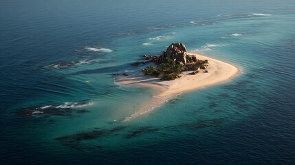 Aufkleber - An isolated desert island sits amidst the vast expanse of the ocean, a product of