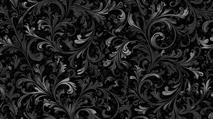 Poster - Background illustration of seamless abstract black ornate floral vine pattern