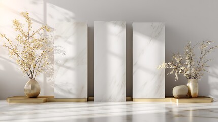 Aufkleber - Beautiful light background mock-up for presentation with decorative white panels and decorate with hidden lighting