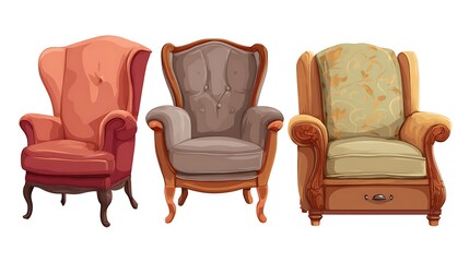 Poster - Collection set of retro vantage armchairs cutouts single seat sofas isolated