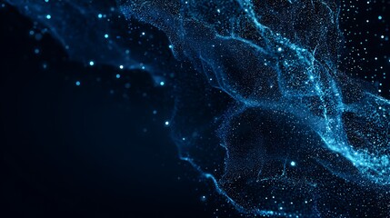 Poster - Dark blue and glow particle abstract background, template for design, banner, copy space