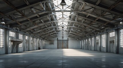 Aufkleber - Empty old military hangar or warehouse storage hall