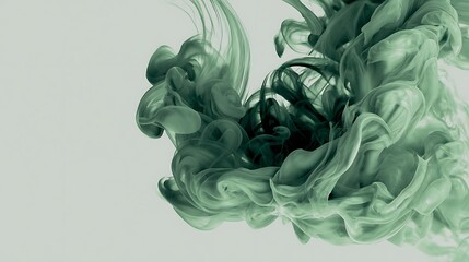 Aufkleber - Flowing liquid sage green smoke, drops of pastel paint in water, trendy fluid banner, modern macro abstract background illustration, ink in water effect