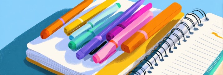 Poster - Colorful Markers on a Clean Notepad Illustrate the Art of Planning and Organization in a Bright Workspace