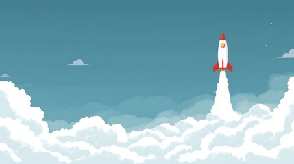 Poster - Illustration of rocket taking off, startup concept, background with neon lights