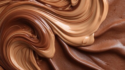 Poster - Melted chocolate background, brown liquid swirls
