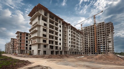 Fototapete - Multifloor residential building housing project for under construction site and off plan real estate investment infrastructure progress, miniature section model style as wide banner with copyspace