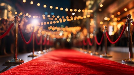 Poster - Red carpet rolling out in front of glamorous movie premiere background