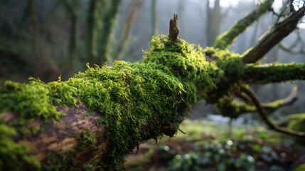 Poster - Rotten branch covered in green moss, isolated