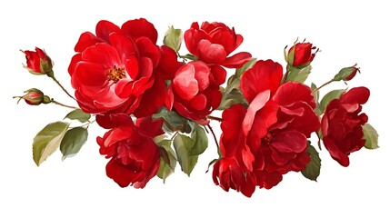 Poster - Set of flower bouquet of red roses isolated on a white or
