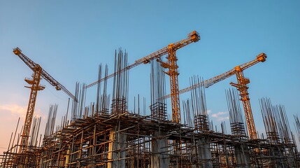 Poster - Structure of steel for building under construction, industry factory concept