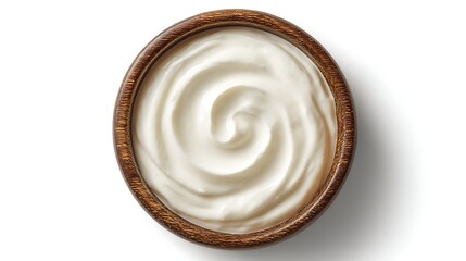 Poster - Top view of isolated bowl of sour cream isolated on white background