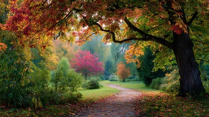 Poster - Wonderful autumn leaves landscape in large park