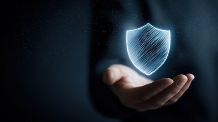 Poster - Hand Security Safe Concept Digital Privacy Shield Technology Protecting Solution Protection Digital Data Information Cyber Secure System Safety