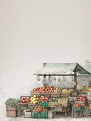 Poster - Weekend Market Stand Filled With Fresh Fruits and Vegetables in a Cheerful Outdoor Setting
