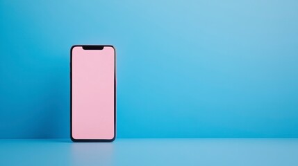 Poster - Smartphone with pink screen on blue background.