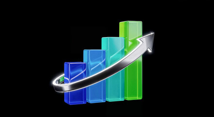 Poster - Growing bar graph with upward arrow symbolizing increasing statistics