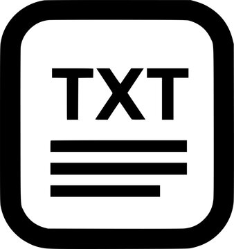 A black and white icon of a text file featuring the letters TXT above three horizontal lines