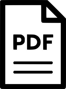 Black outline of a document labeled PDF with a folded corner  two horizontal lines