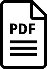 Poster - PDF document icon with PDF text  three horizontal lines on a white background black outline
