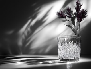 Poster - Monochrome flora in faceted glass projecting captivating shadows on the wall