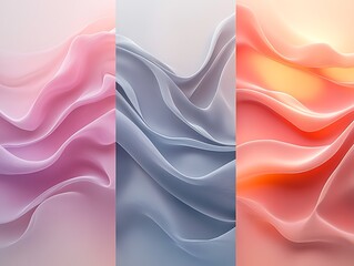 Poster - Harmonious Gradient Flows: Abstract waves in soft pastel hues create a calming triptych