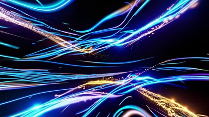 Poster - Abstract digital art with colorful glowing lines on a dark background  