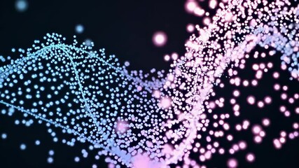Poster - Abstract wavy lines with glowing particles in blue and pink colors  