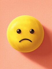 Aufkleber - Emoji Expresses Sadness With Shadow Effect on Soft Peach Background Emphasizing a Feeling of Melancholy