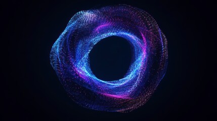 Fototapete - Abstract swirling neon particles forming a ring on black background.