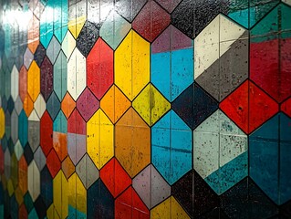 Poster - Chromatic Hexagon Tiles: A Mosaic of Interlocking Shapes and Vibrant Colors