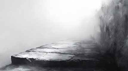 Poster - Mysterious stone path shrouded in ethereal fog, leading to the unknown destination