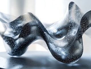 Poster - Translucent flowing form, abstract wavy shape with fluid movement and glistening
