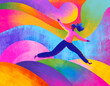 © Marusya Wrobel/Stocksy - Vibrant abstract landscape with a joyful figure in motion