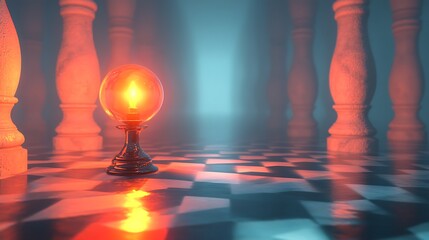 Poster - Eerie illumination within an enigmatic hall, a mystical sphere emitting light