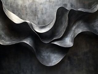 Poster - Monochromatic abstract art piece showcasing flowing and textured forms